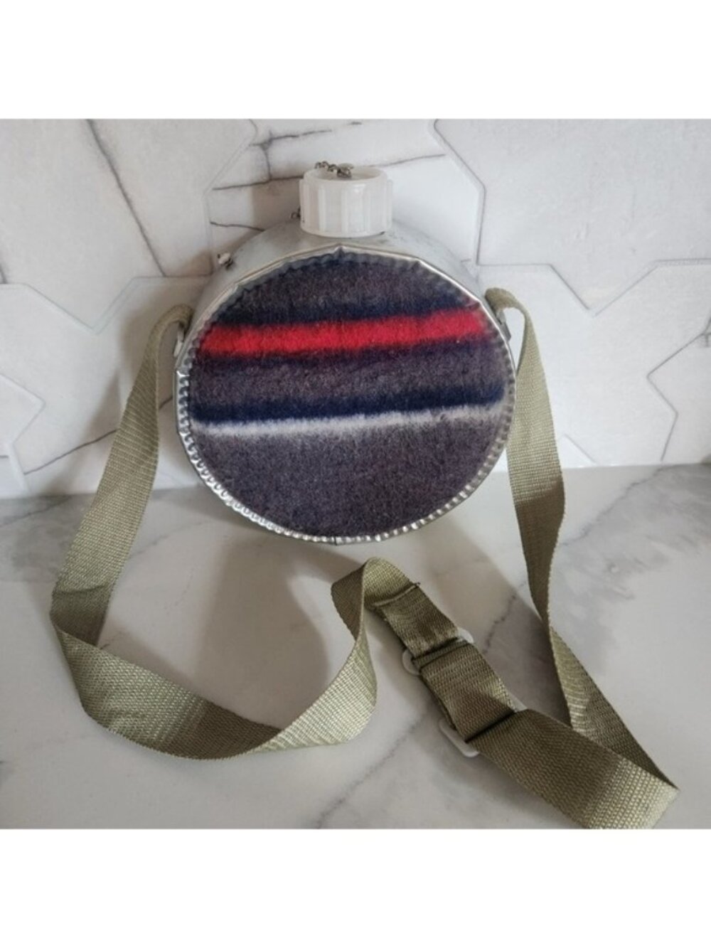 Vintage Metal Canteen Water Bottle Wool Blanket Sleeve Campβ Hiking Outdoor